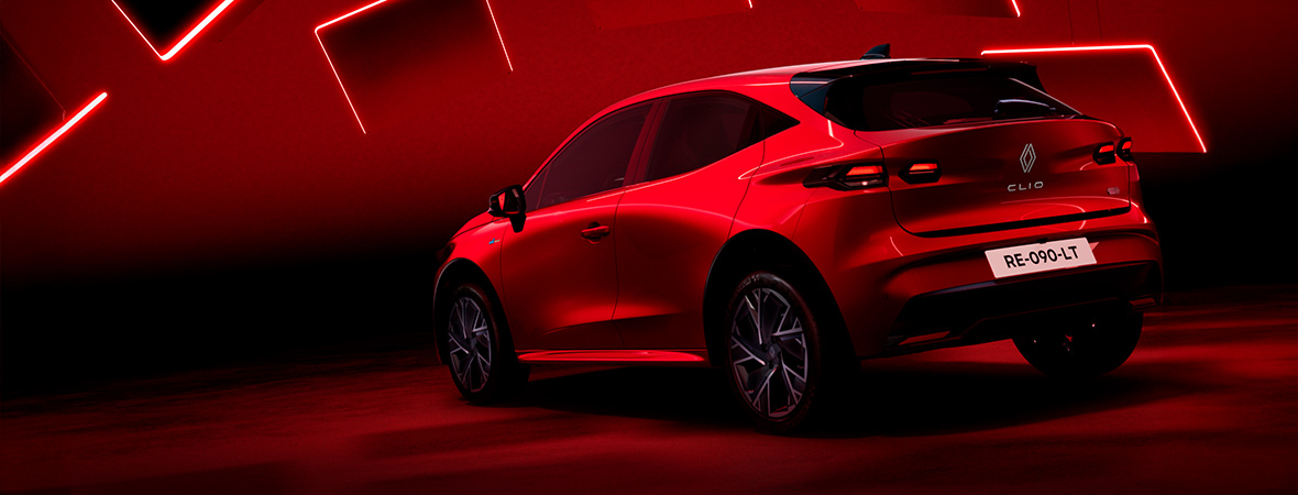 Renault Clio absolu punaisena takaapäin kuvattuna.