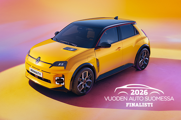 pop! keltainen Renault 5 E-Tech electric yläviistosta kuvattuna.