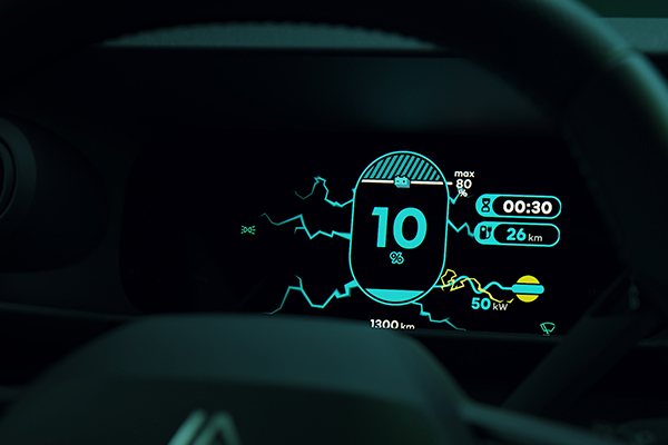 Renault Twingo E-Tech electricin 7'' mittaristonäyttö.