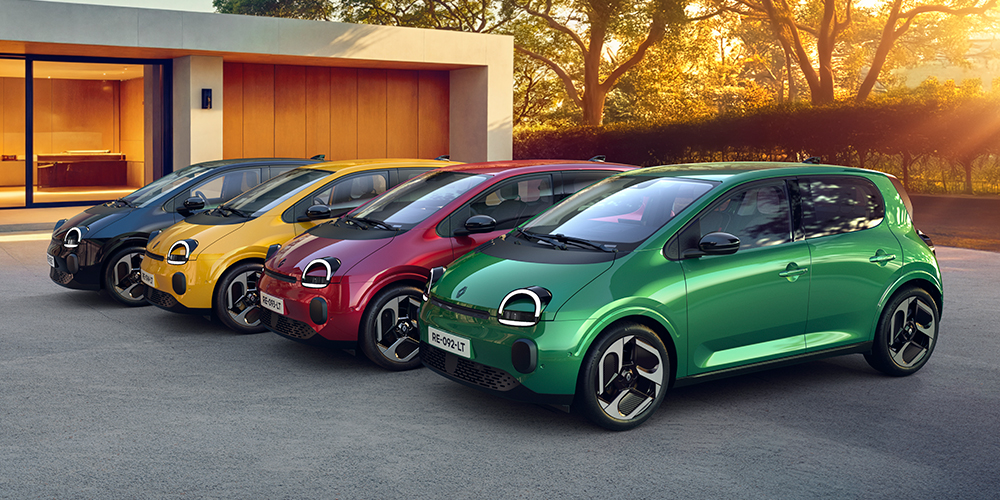 Renault Twingo E-Tech electricit rivissä neljässä lanseerausvärissä.